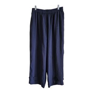 ZARA Women's M Pants Wide Leg Ankle Navy Blue Elastic Waist High Rise 28 x 23.5